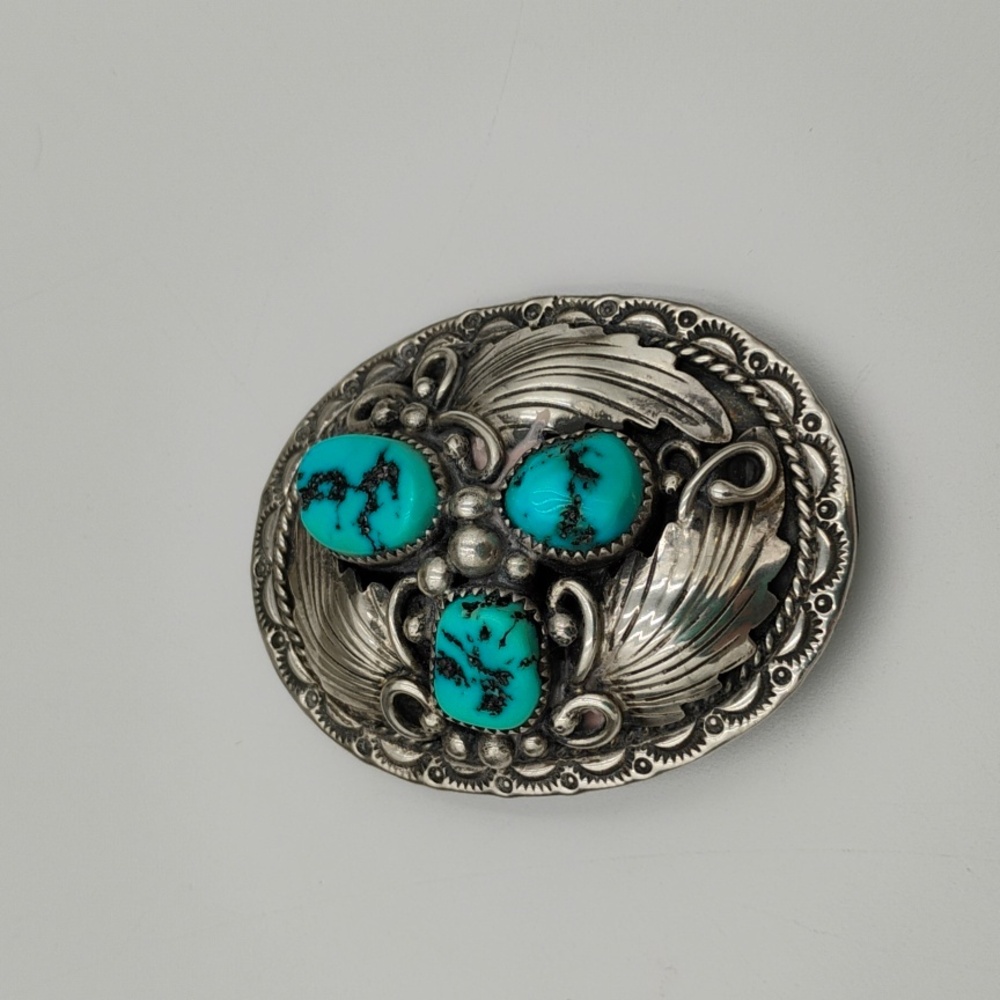 RC Sterling Native American Turquoise Pendant/Pin - Picture 2 of 7
